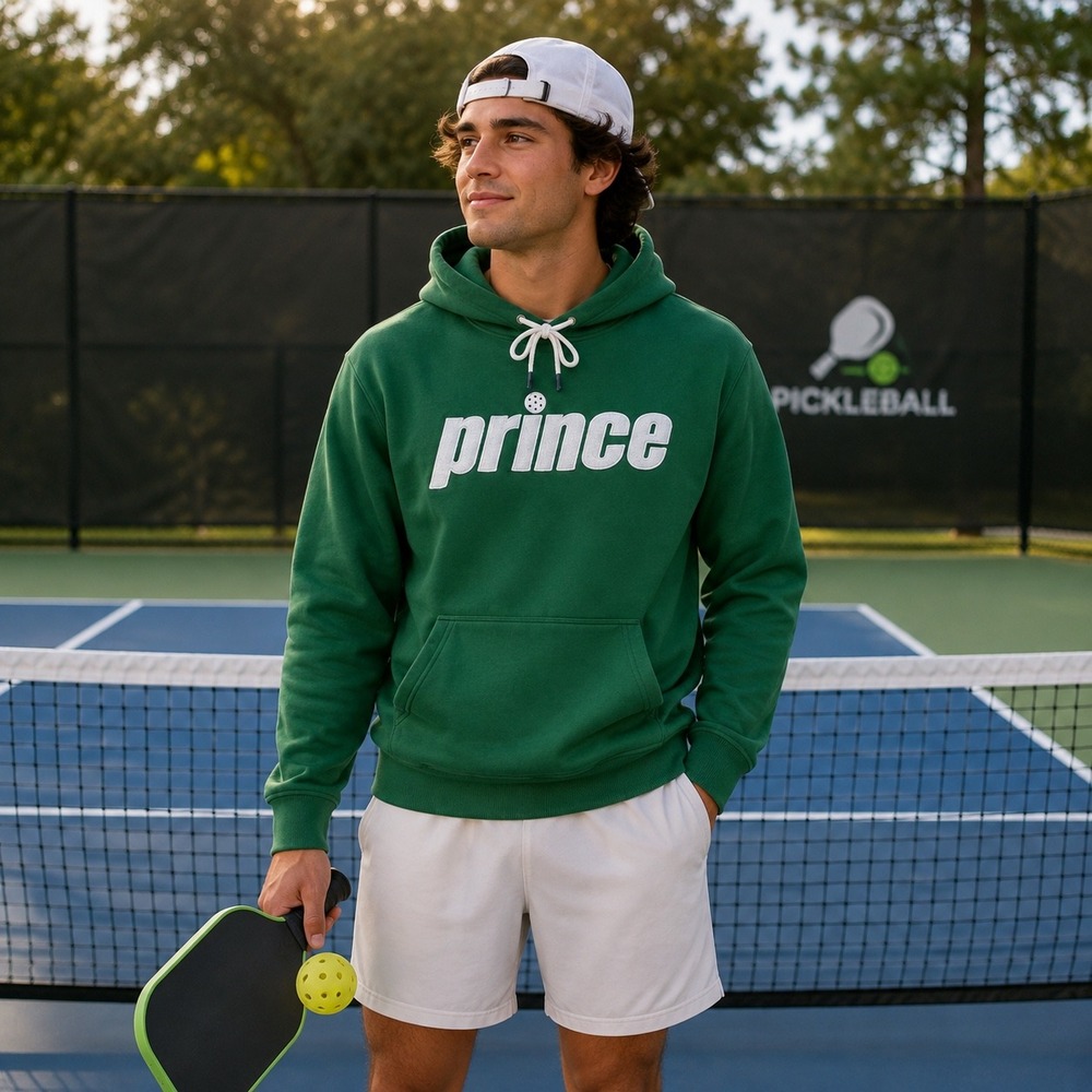 Prince Pickleball Hoodie Men Small Green Graphic Pullover Sweatshirt Tennis Logo